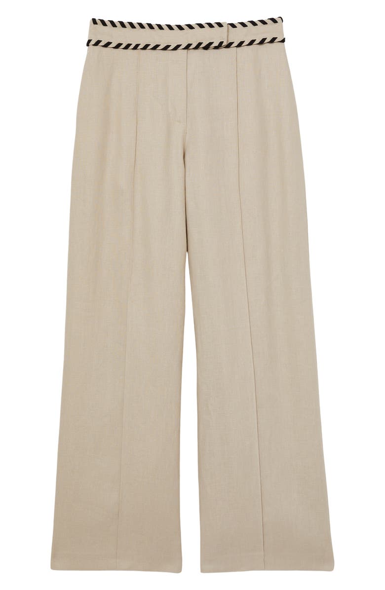 Reiss Fawn Whipstitch Wide Leg Linen Pants, Alternate, color, Neutral