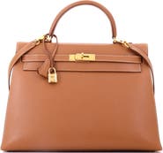 Pre-Owned Hermes Kelly Handbag Brown Courchevel with Gold Hardware 35