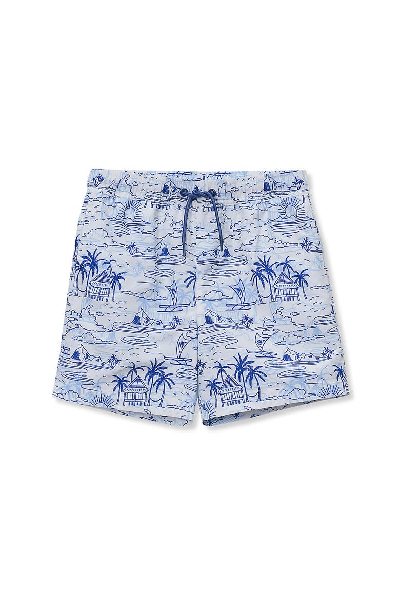 Boys Print Swim Trunks, Alternate, color, Electric Blue Marble Tie Dye