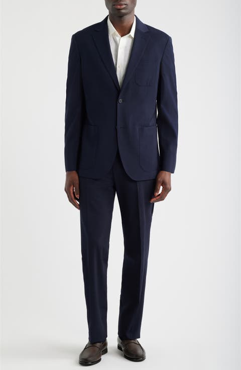 Henrik Trim Fit Navy Silk Seersucker Suit (Regular, Big & Tall)