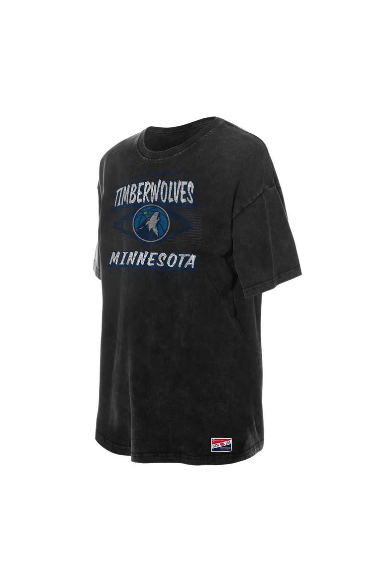 Women's New Era  Black Minnesota Timberwolves Throwback Mineral Wash Oversized T-Shirt, Alternate, color, Black