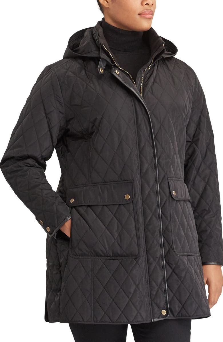Lauren Ralph Lauren Diamond Quilted Jacket with Faux Leather Trim, Main, color,