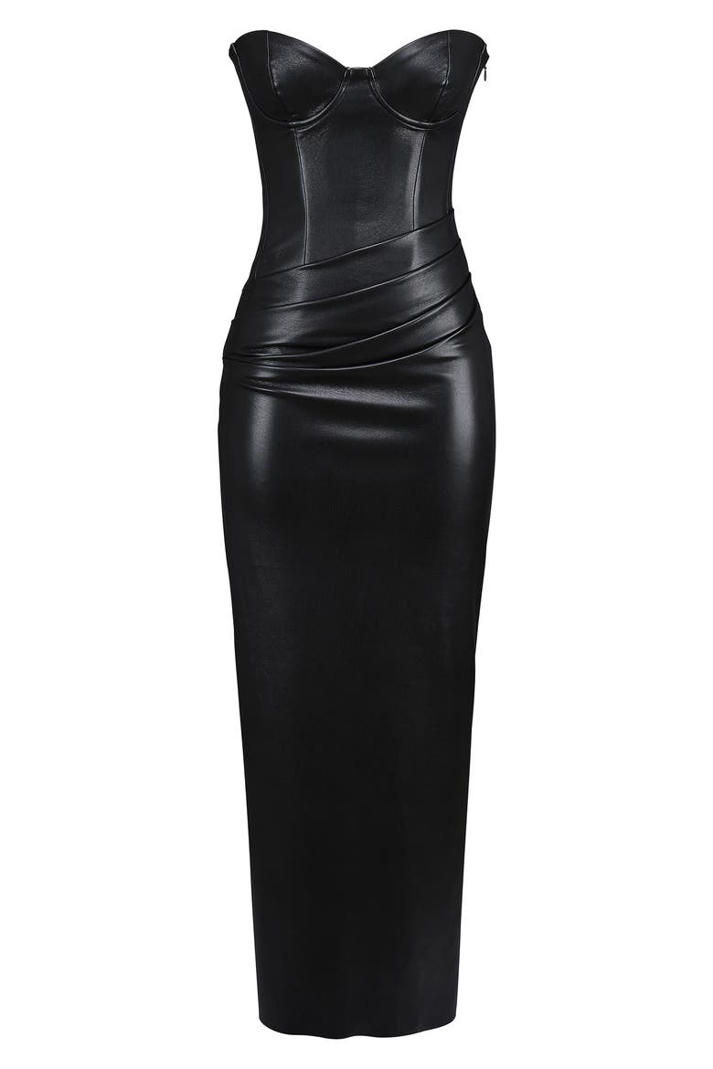 Juliana Corset Faux Leather Gown, Alternate, color, BLACK