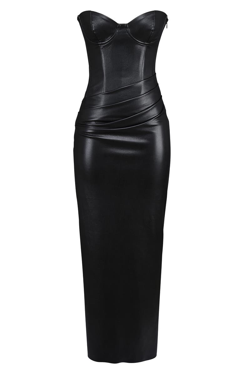 HOUSE OF CB Juliana Corset Faux Leather Gown, Alternate, color, Black