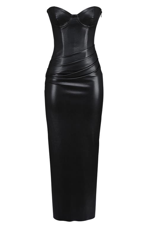 House Of Cb Juliana Corset Faux Leather Gown In Black