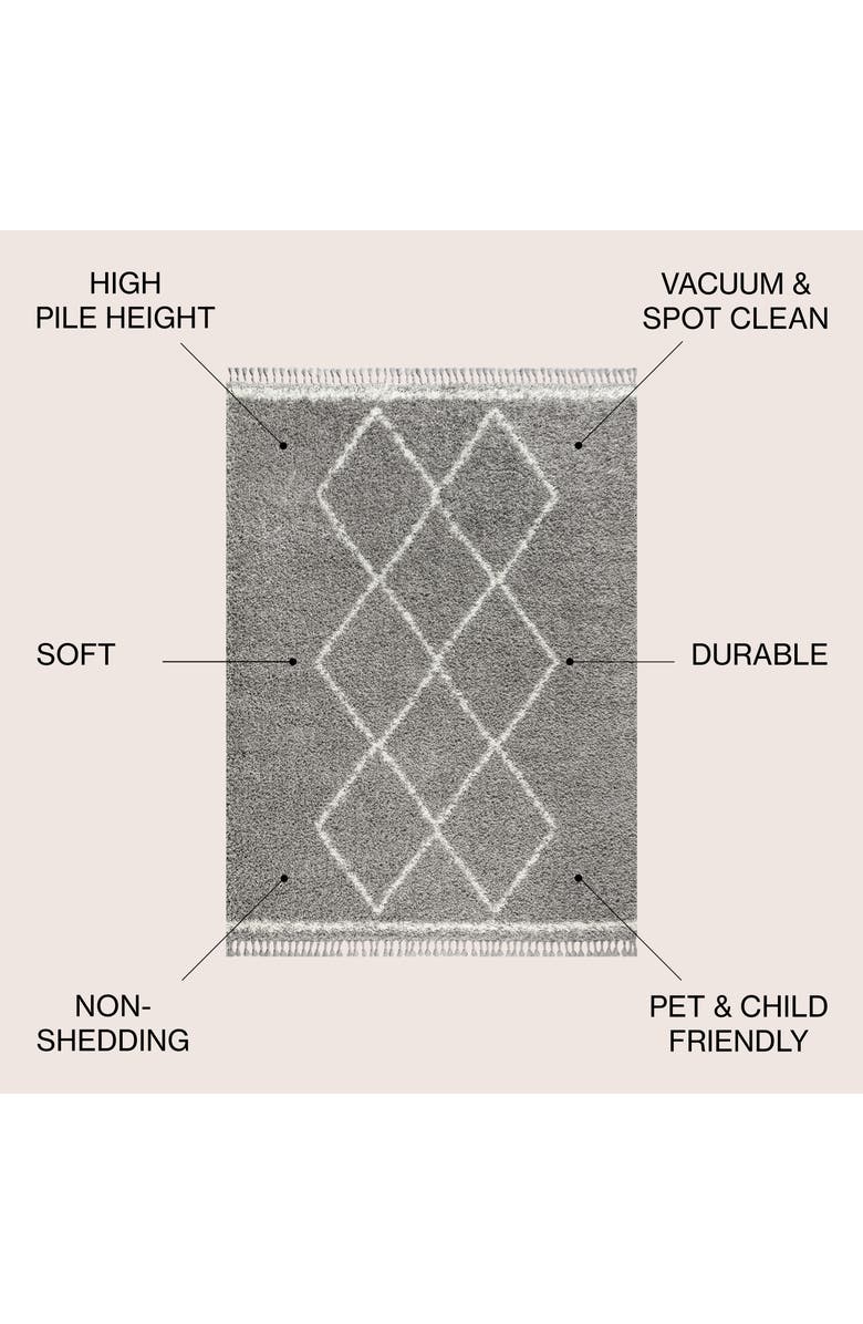 JONATHAN Y Mercer Shag Plush Tassel Moroccan  Geometric Trellis Denim Area Rug, Alternate, color, Gray/Cream
