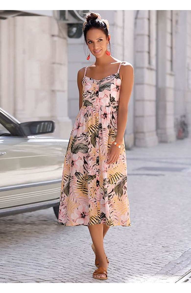 LASCANA Women's Button Up Panel Dress, Alternate, color, Multi Print