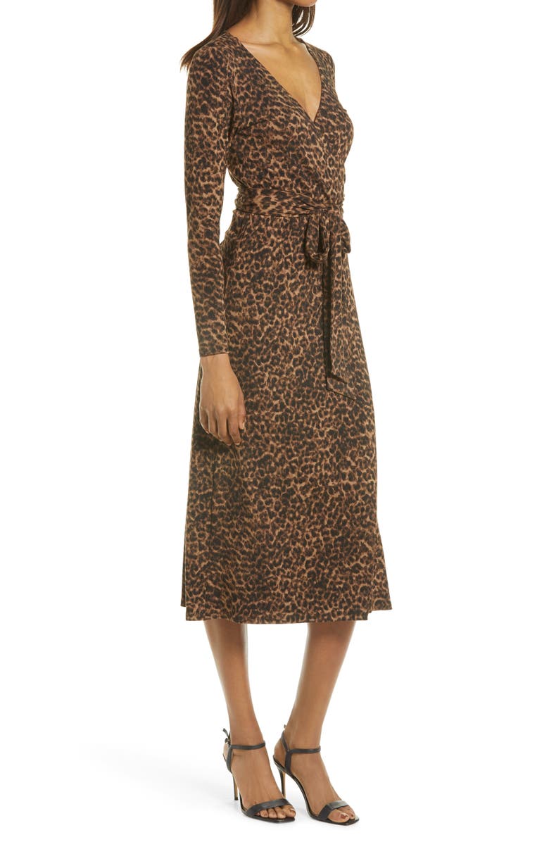 Good American Daynight Leopard Print Long Sleeve Wrap Dress, Alternate, color, 