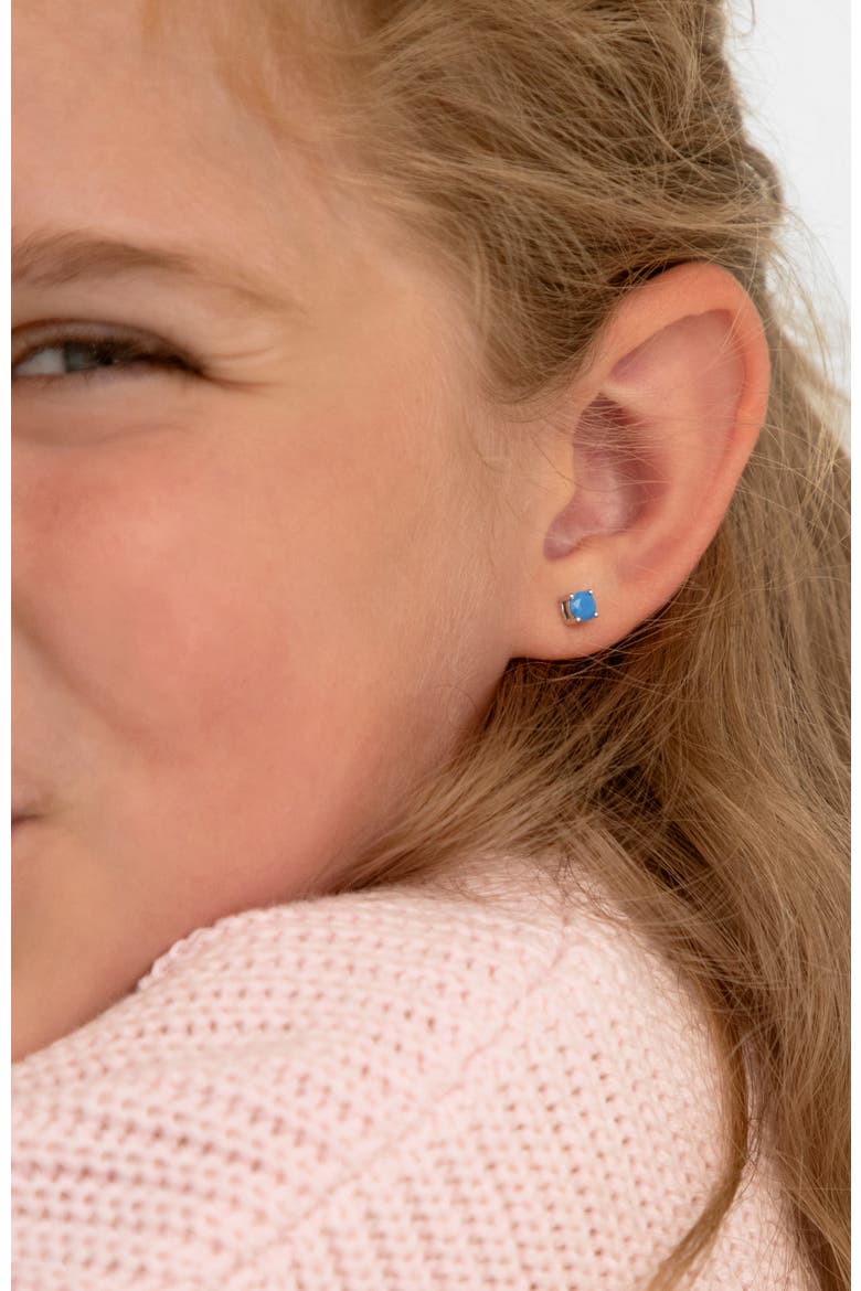 Turquoise CZ Girl Earrings, Alternate, color, Aqua Blue