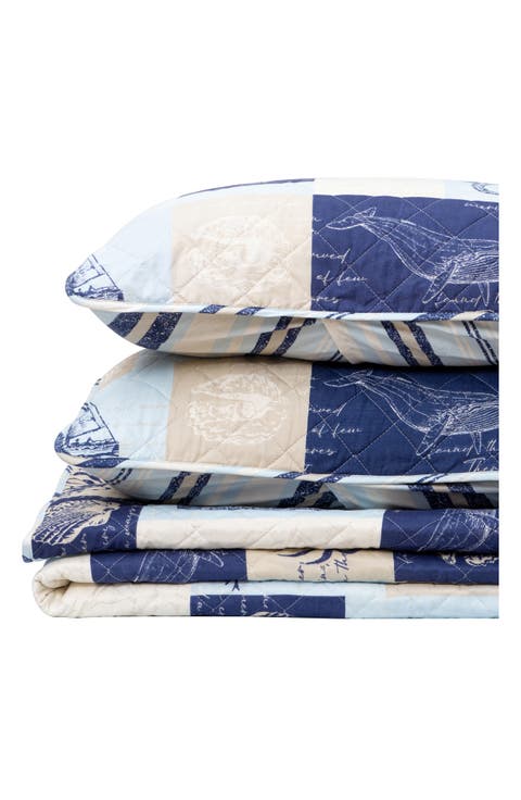 Coastal Patchwork Reversible Microfiber Quilt Set