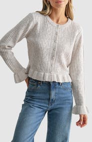 All in Favor Pointelle Peplum Cardigan
