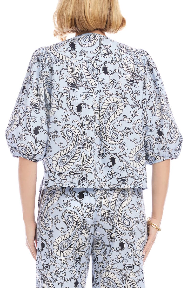 Karen Kane Puff Sleeve Button-Up Top, Alternate, color, Blue Paisley