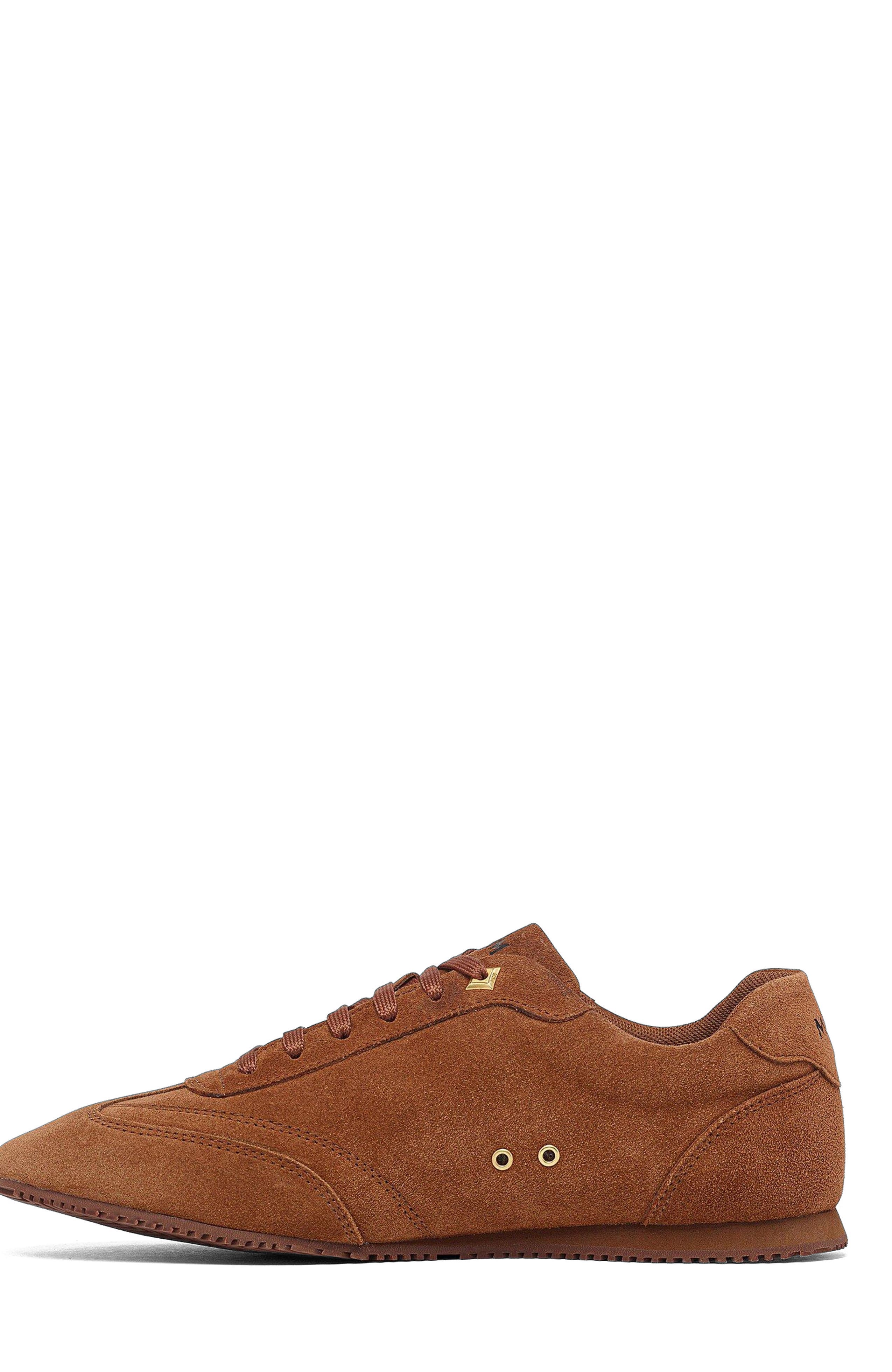 MCM Women's Federlite Lo Sneakers in Laurel Suede Leather, Alternate, color, Cognac