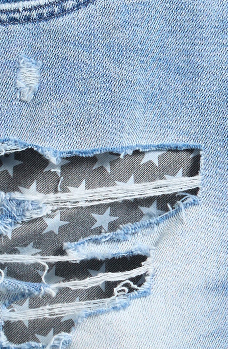 Tractr Kids' Flag Pocket Ripped Denim Shorts, Alternate, color, Washed Indigo