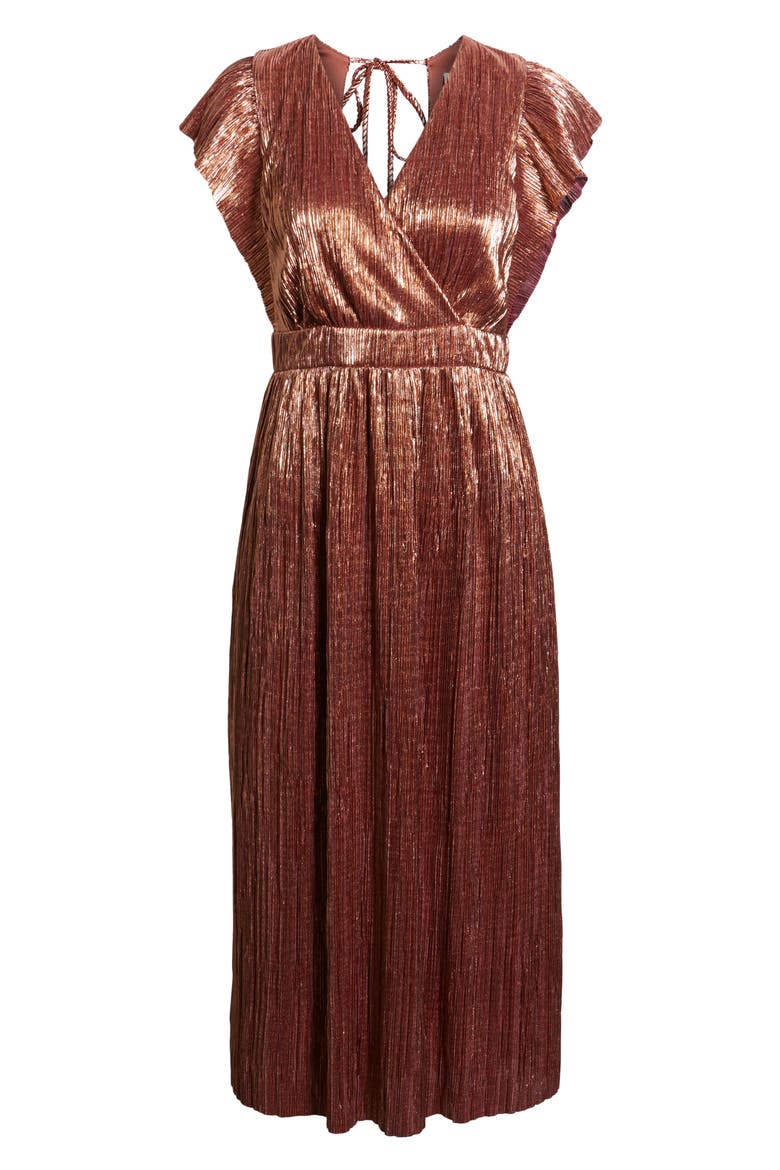 Metallic Open Back Midi Dress, Alternate, color, CORAL ORANGE METALLIC