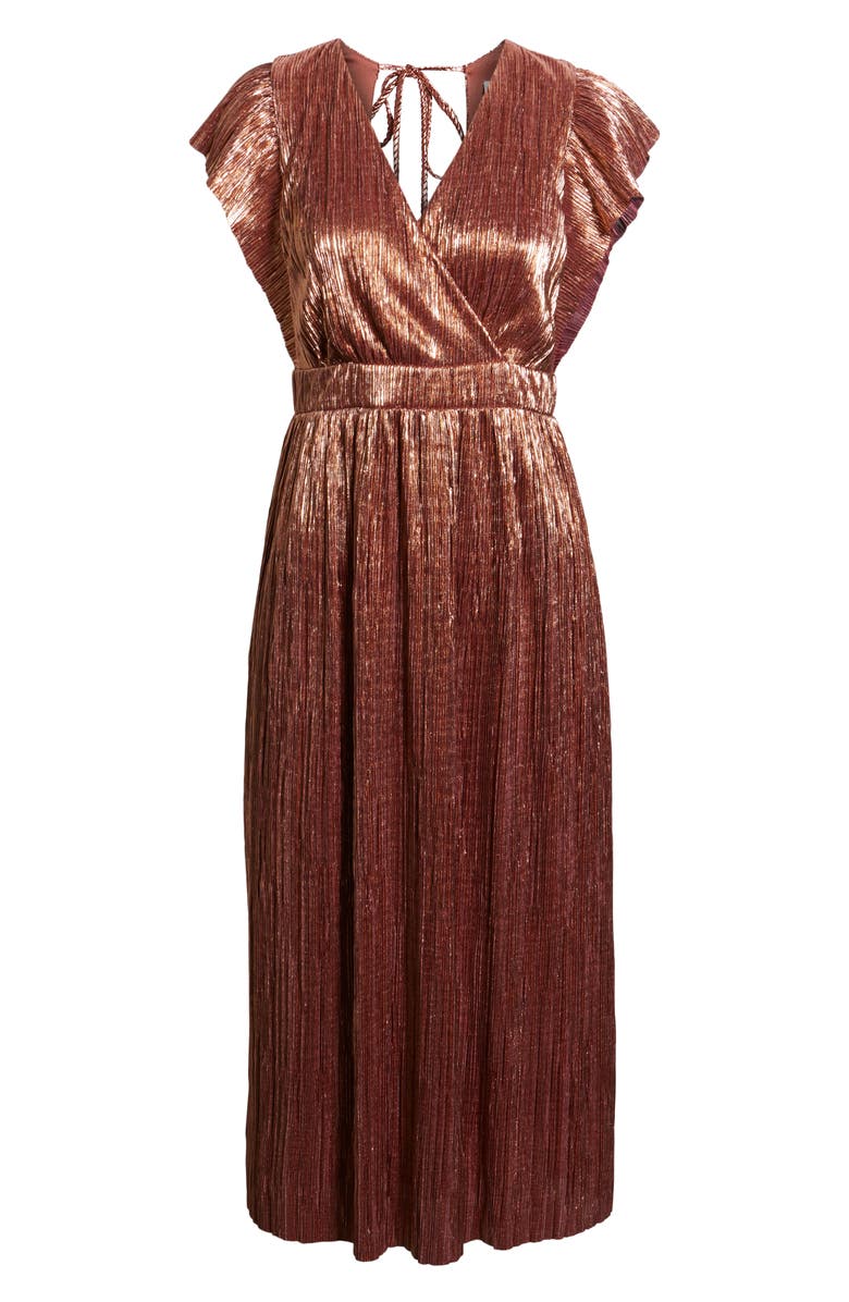 Leith Metallic Open Back Midi Dress, Alternate, color, 