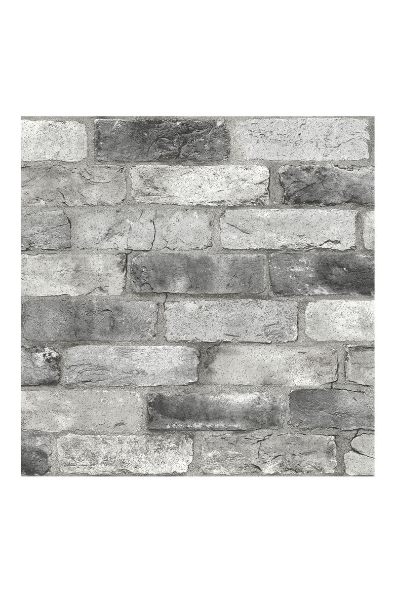 Grey London Brick Peel & Stick Wallpaper, Main, color, GREY