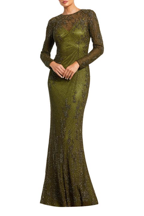 Long Sleeve Embellished Evening Gown