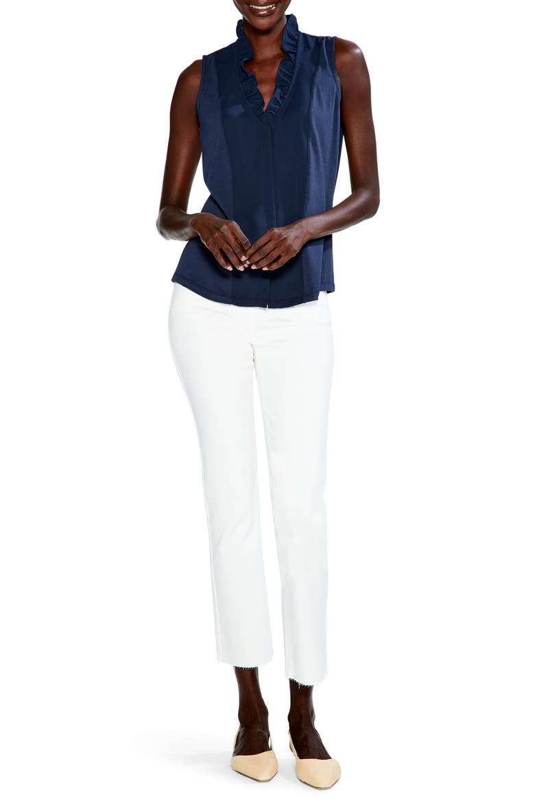 Ruffled Around Mixed Media Sleeveless Top, Alternate, color, DARK INDIGO