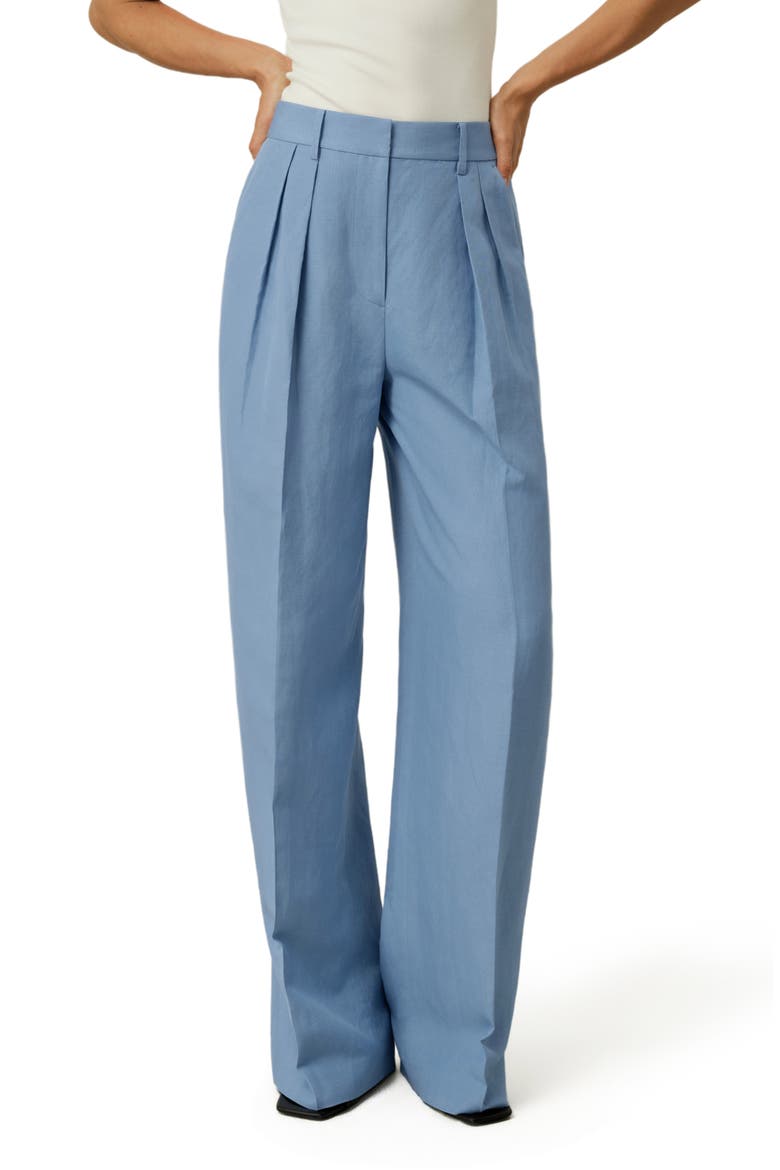Women's Silk Linen Wide Leg Pants, Main, color, Chambray Blue