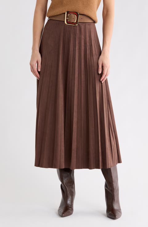 Pleated Faux Suede Skirt