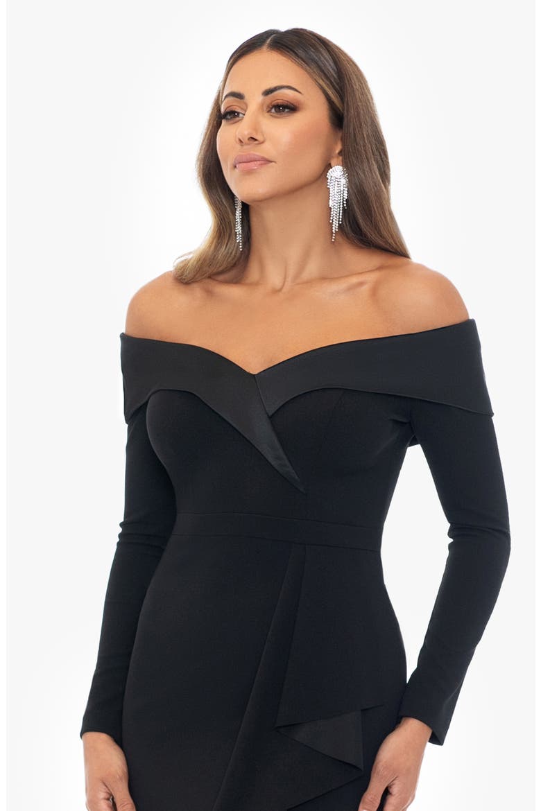 Tux Side Ruffle Off the Shoulder Long Sleeve Dress, Alternate, color, BLACK