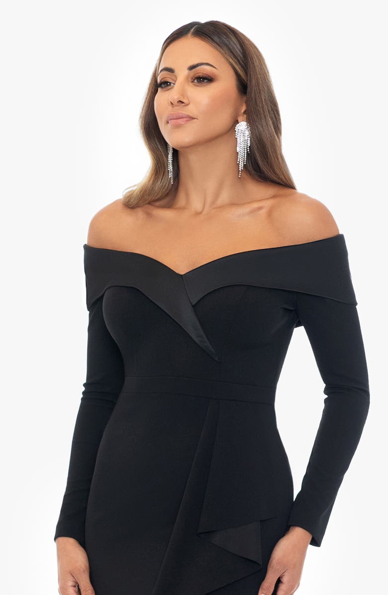 Xscape Evenings Tux Side Ruffle Off the Shoulder Long Sleeve Dress, Alternate, color,