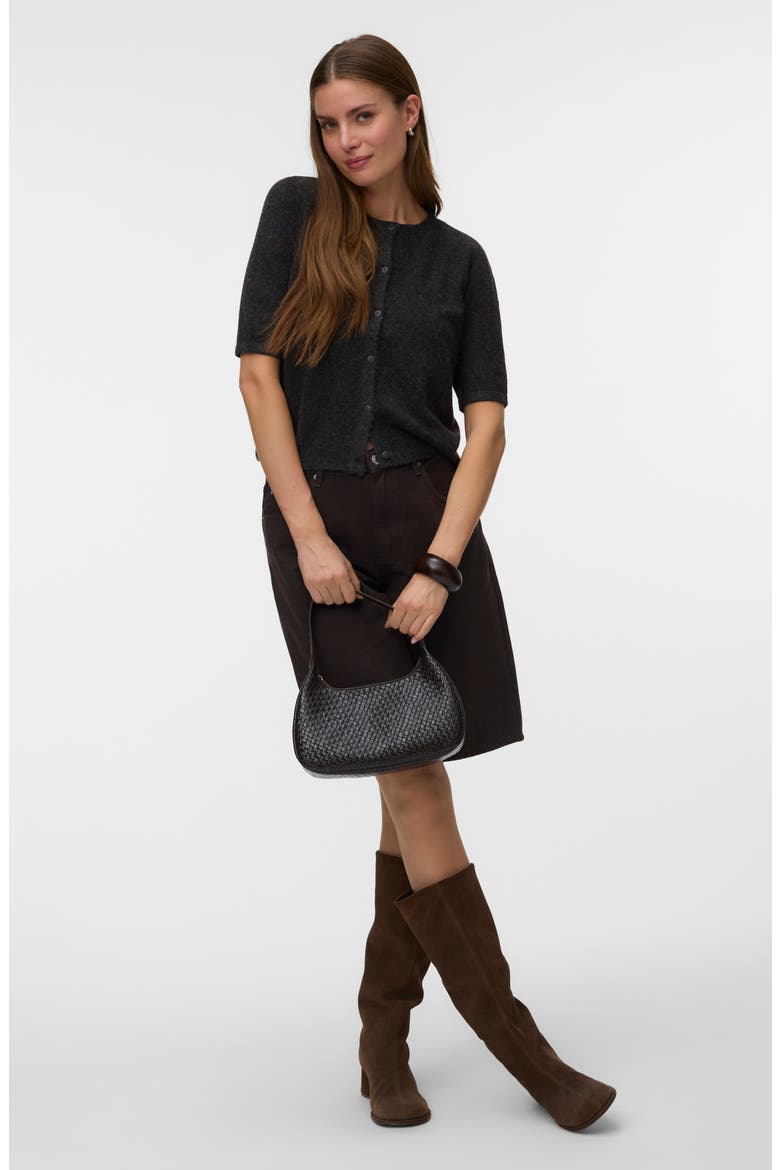 Short Sleeve Button Cardigan, Alternate, color, CHOC TORTE BLACK MELANGE