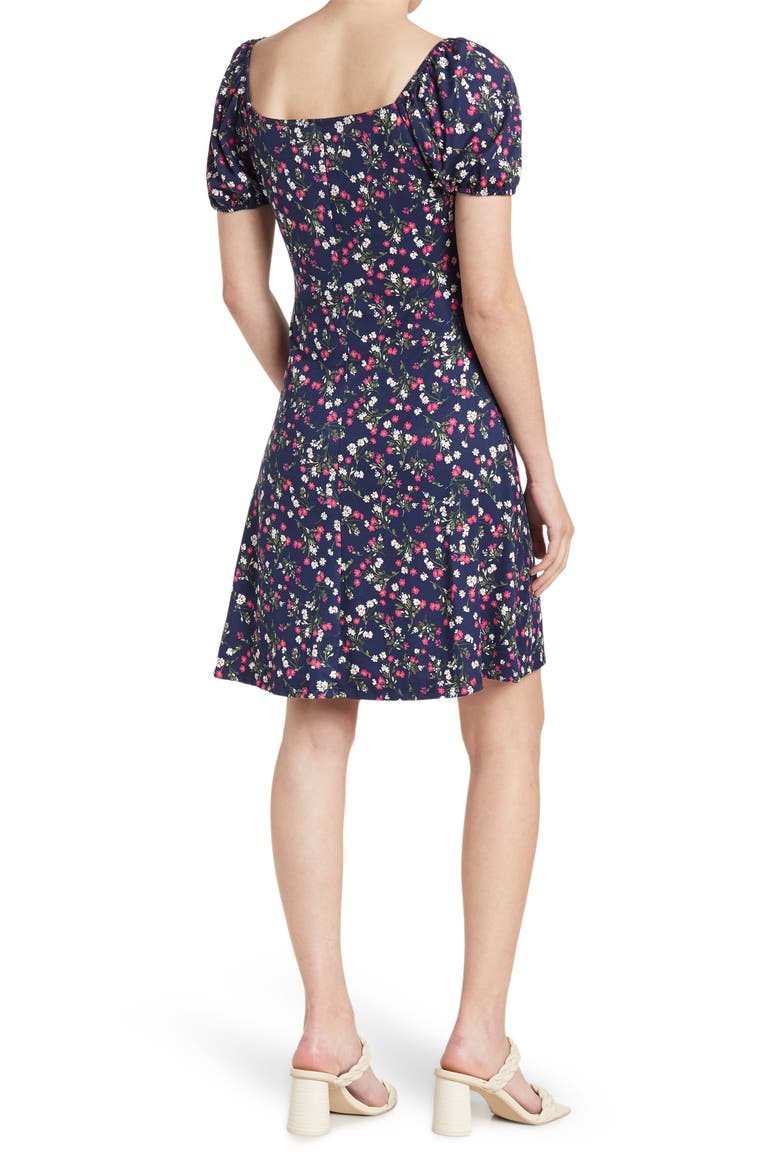 Puff Sleeve Ruched Dress, Main, color, NAVY/ FUSCHIA/ WHITE