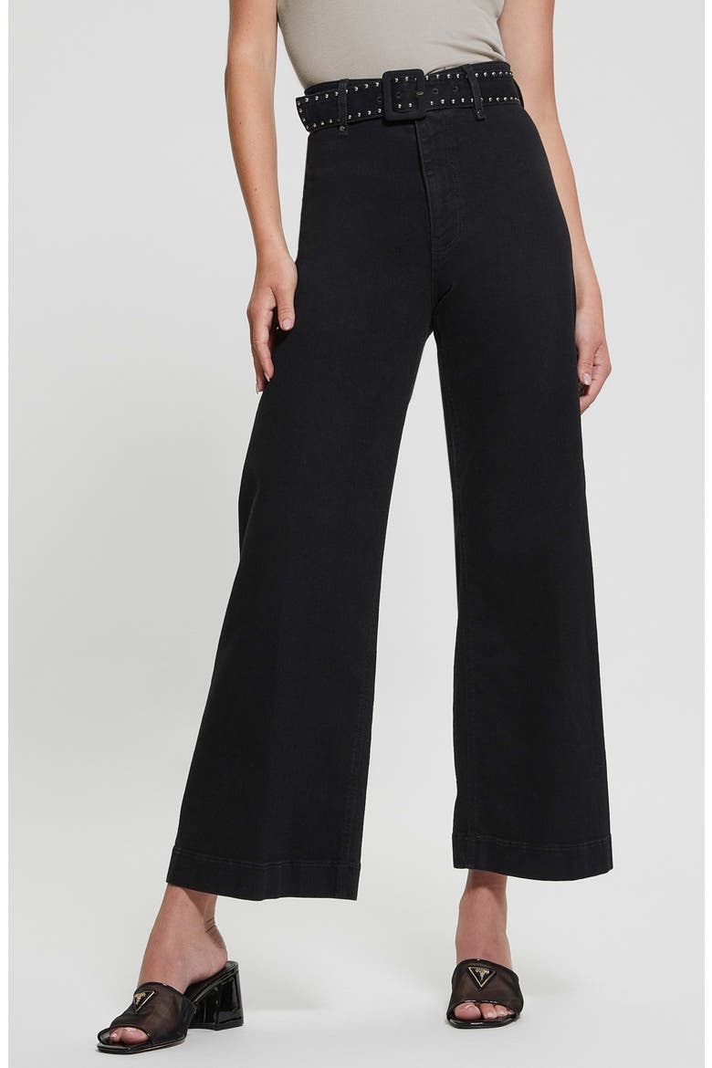 Dakota High Waist Belted Crop Wide Leg Jeans, Main, color, DEEPER BLACK