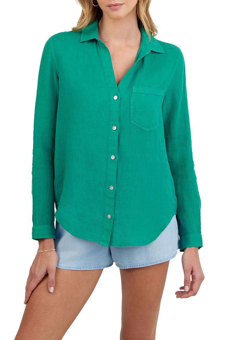 Garment Dyed Linen Button-Up Shirt, Main, color, AQUA GREEN