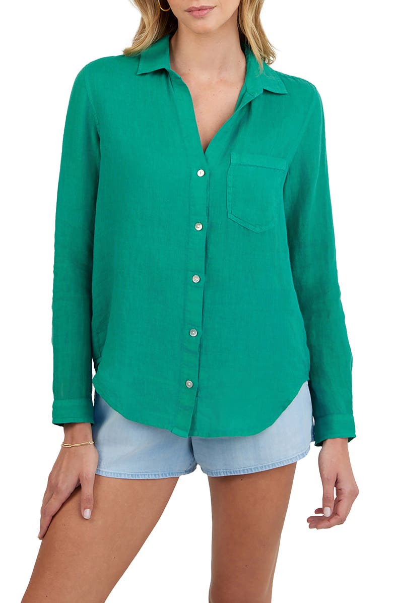 Bella Dahl Garment Dyed Linen Button-Up Shirt, Main, color, Aqua Green