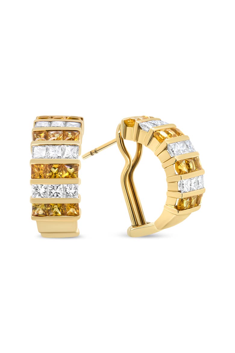 18K Yellow Gold 1 3/4 Cttw Diamond & Yellow Sapphire Huggie Hoop Earrings, Main, color, Yellow