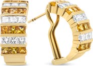 Haus of Brilliance 18K Yellow Gold 1 3/4 Cttw Diamond & Yellow Sapphire Huggie Hoop Earrings