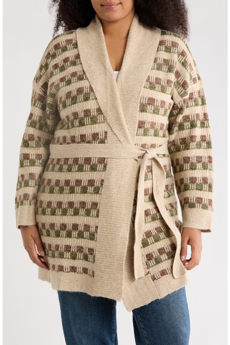 Textured Tie Front Cardigan, Main, color, MOCHA COMBO