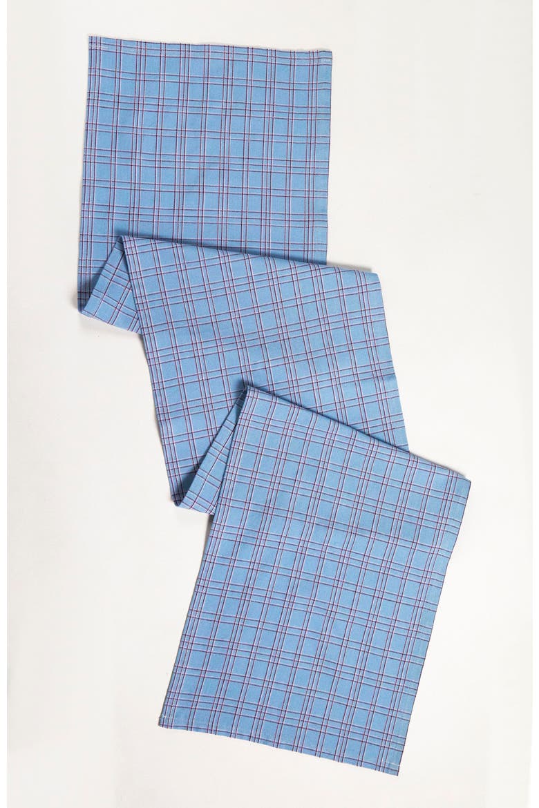 Chiapas Handwoven Plaid Cotton Table Runner, Alternate, color, Blue