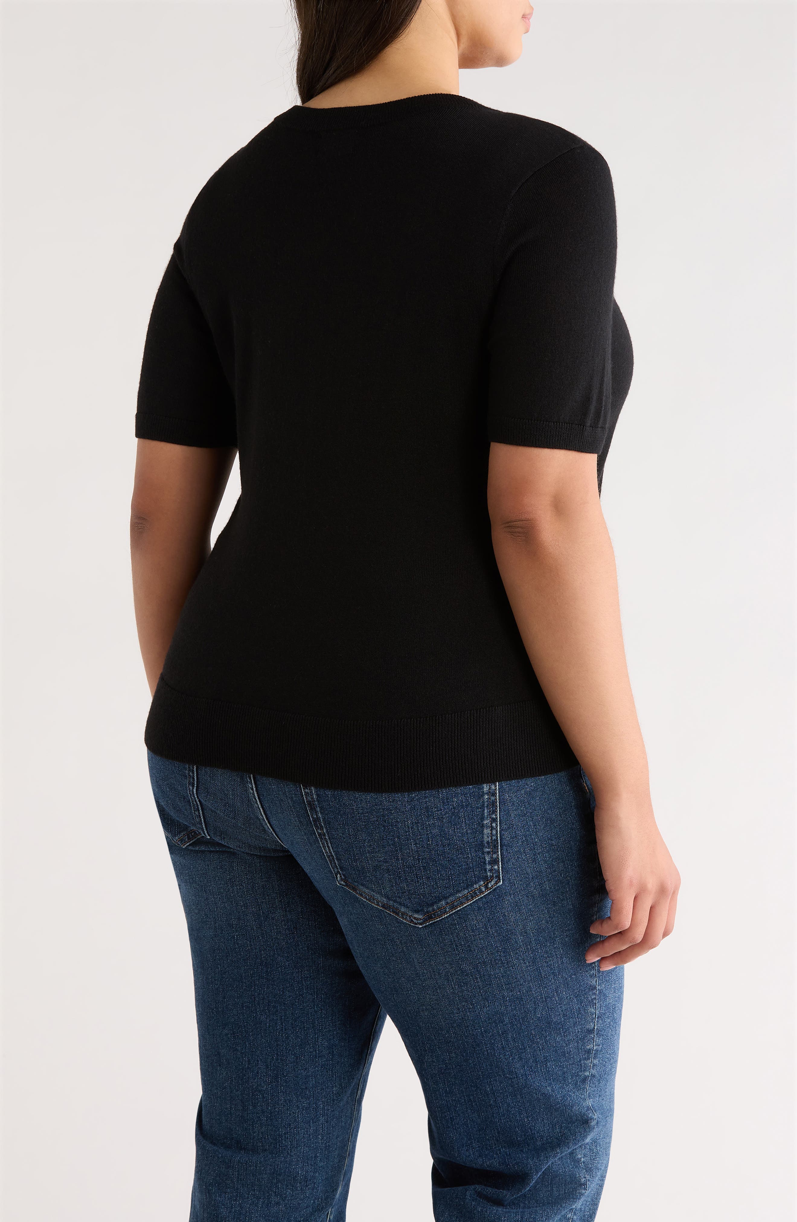 Short Sleeve Merino Wool Blend Sweater - image 2