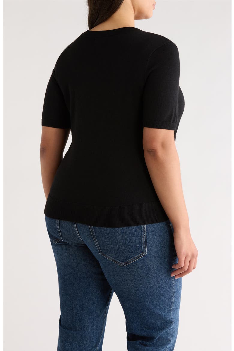 Short Sleeve Merino Wool Blend Sweater, Alternate, color, BLACK