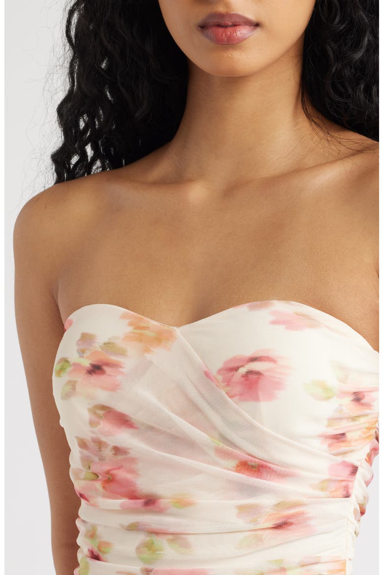 bailey strapless mini dress Lulus Women's Bailey Floral Ruched Strapless Minidress - Natural