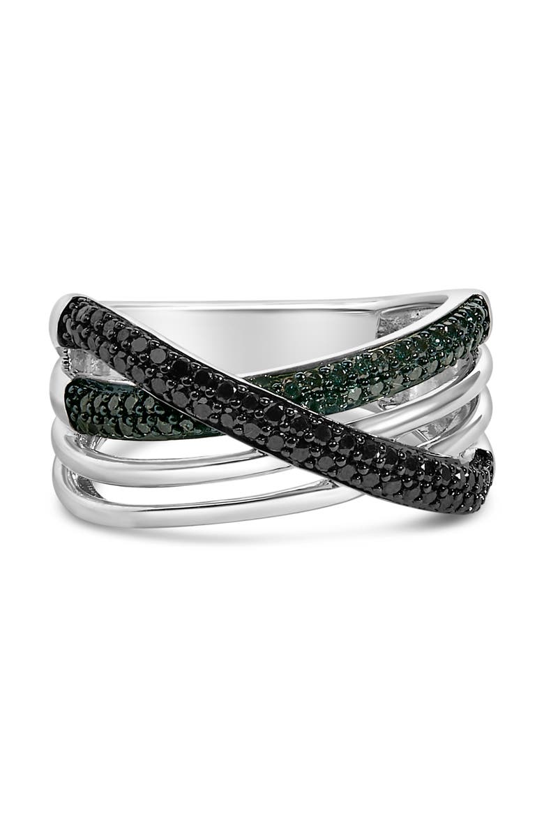 Sterling Silver 1/2 Cttw Black and Blue Diamond Crossover Bypass Ring, Main, color, Silver