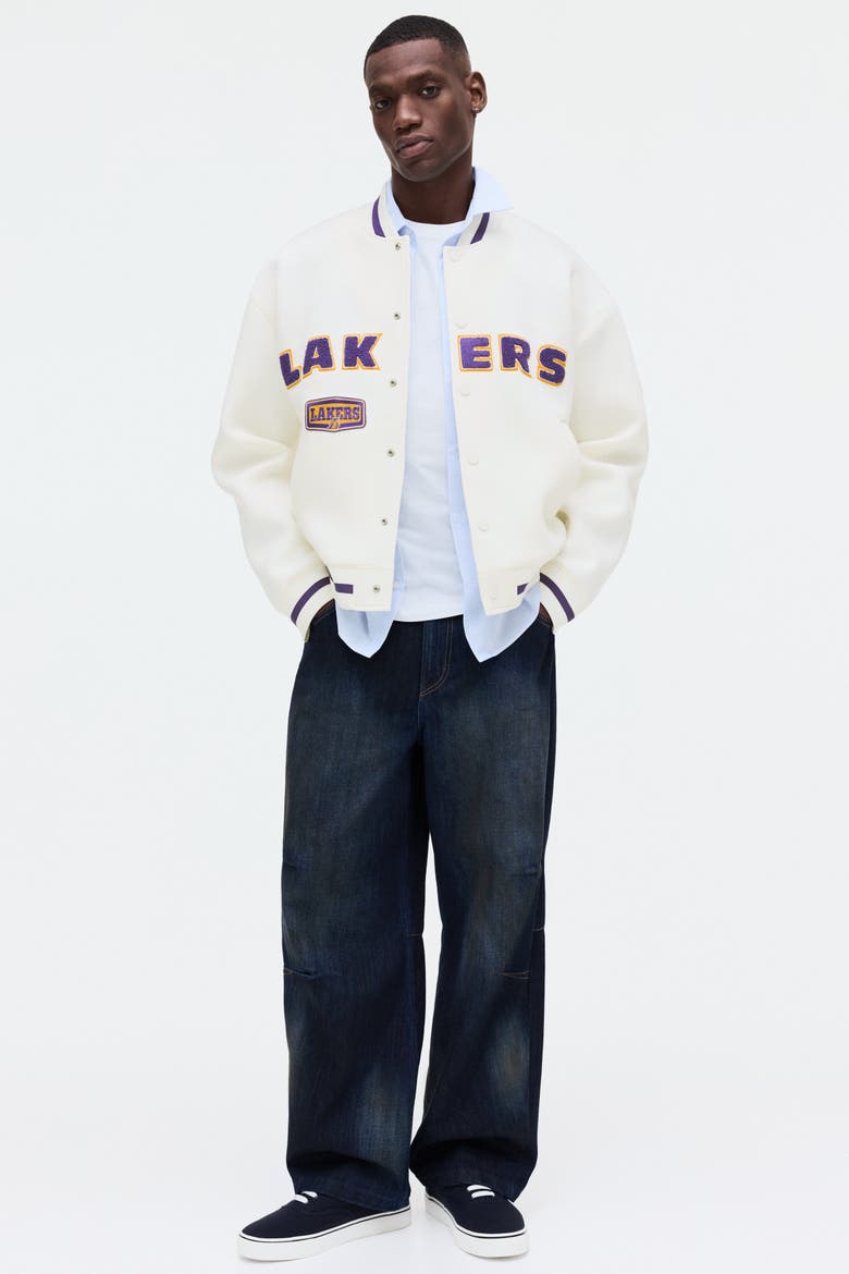 Loose-fit Scuba Knit Baseball Jacket, Alternate, color, White/NBA