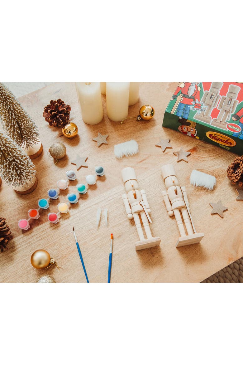 Paint Your Own 7-Inch Wooden Nutcracker Figure Craft Kit | Set of 2, Alternate, color, Red