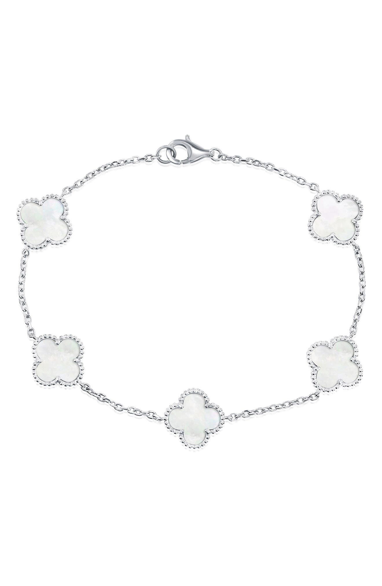 SIMONA Mother-of-Pearl Clover Milgrain Halo Station Bracelet