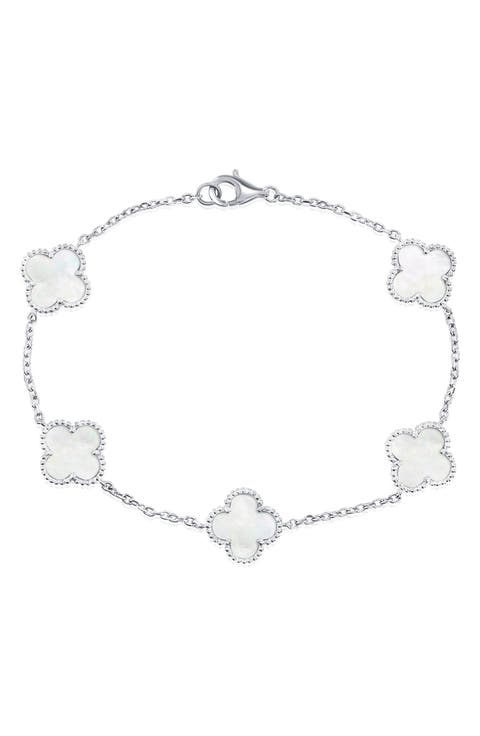 Mother-of-Pearl Clover Milgrain Halo Station Bracelet