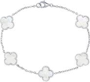 SIMONA Mother-of-Pearl Clover Milgrain Halo Station Bracelet
