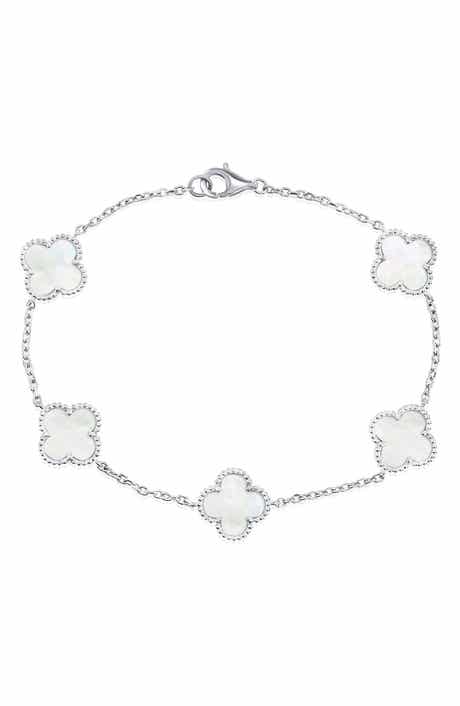 SIMONA Mother-of-Pearl Clover Milgrain Halo Station Bracelet