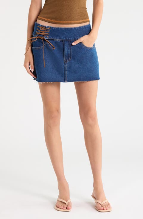 Indie Tie Up Denim Miniskirt
