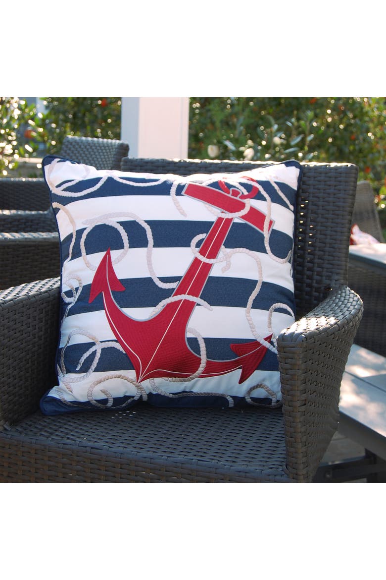 Blue Stripe Red Anchor Indoor/Outdoor Throw Pillow, Alternate, color, Blue
