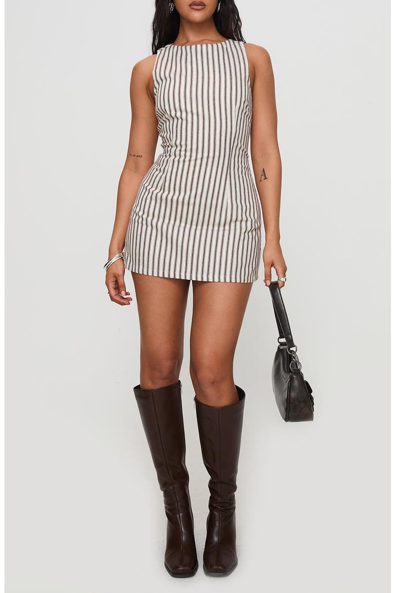 Yumiko Pinstripe Sleeveless Cotton Skirted Romper, Main, color, BROWN STRIPE