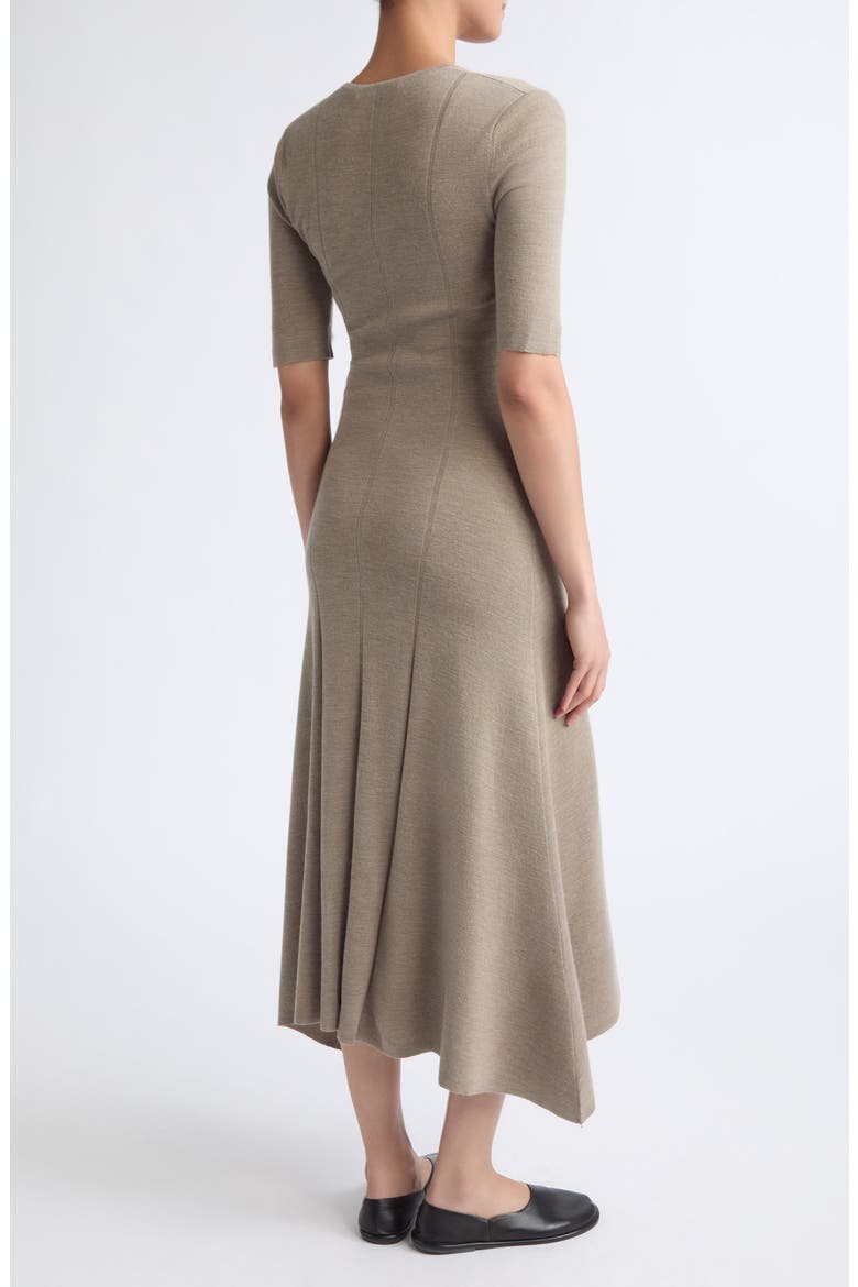 Shell Button Merino Wool Godet Dress, Alternate, color, HEATHER PEBBLE